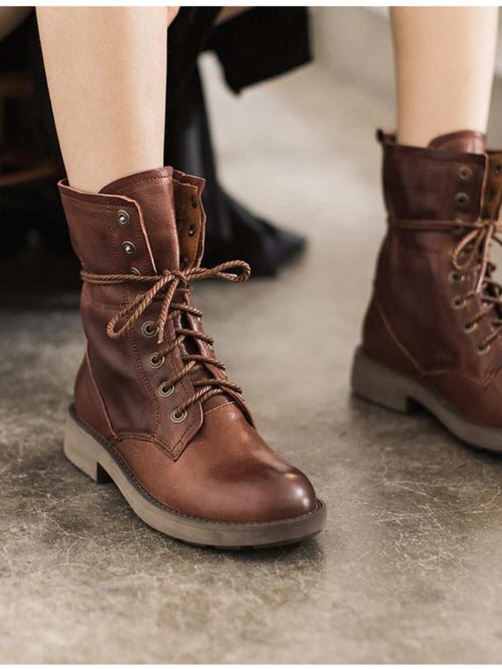 Coffee Sheepskin Combat Boots